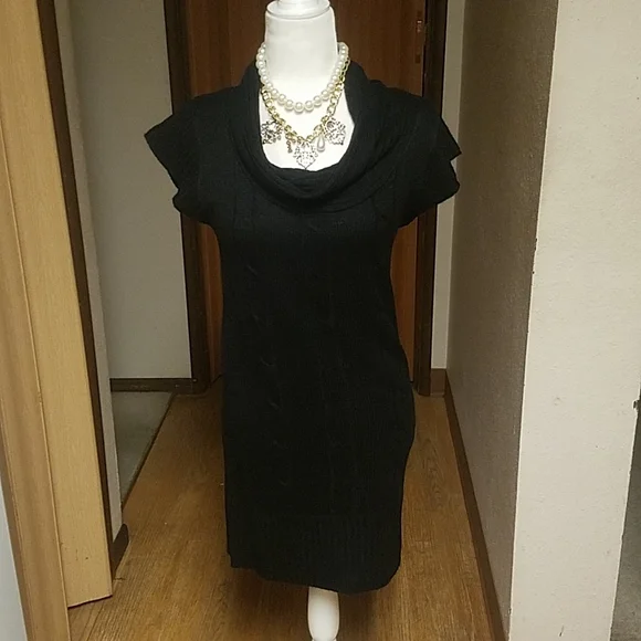 black cowl neck sweater dress Cowl Turtleneck Dress – Daniela Corte